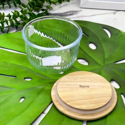 Limon Glass Bowl with Wooden Lid (3-Piece Set)