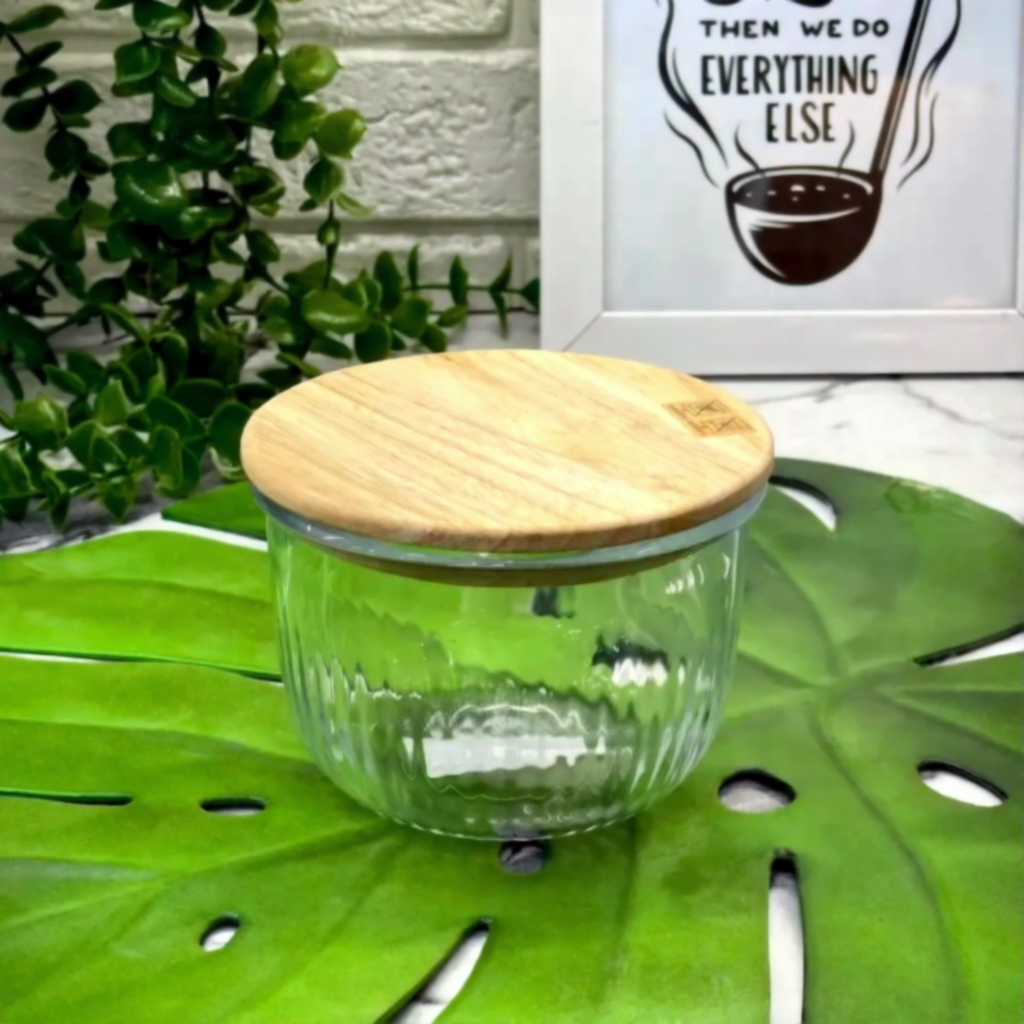 Limon Glass Bowl with Wooden Lid (3-Piece Set)