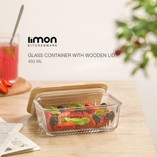 Limon Glass Container with Wooden Lid (3-Piece Set)