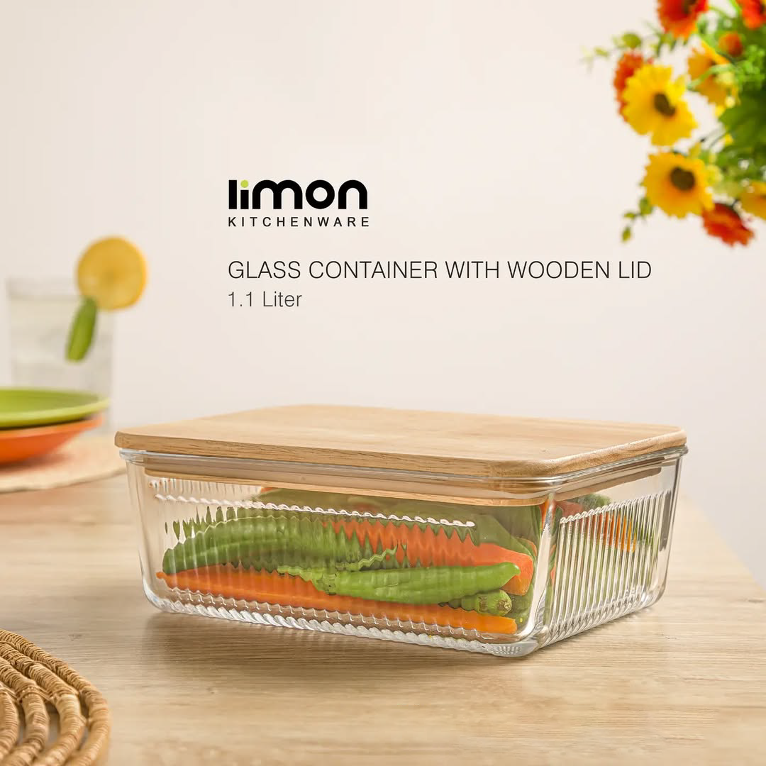 Limon Glass Container with Wooden Lid (3-Piece Set)