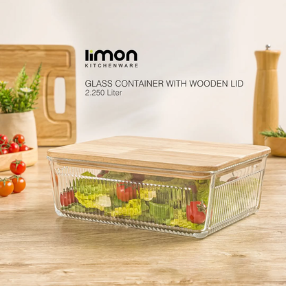 Limon Glass Container with Wooden Lid (3-Piece Set)