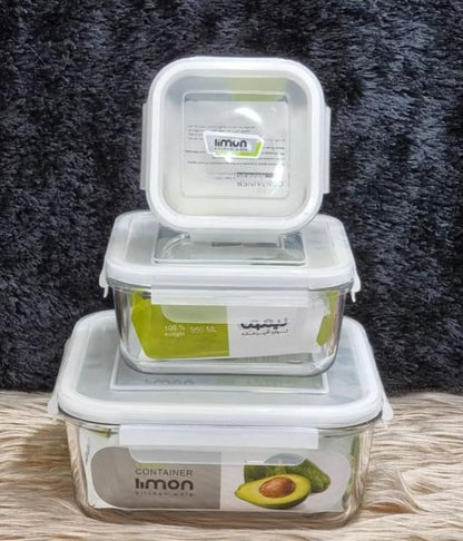 Limon Glass Container 3-Pcs Set (Square)!