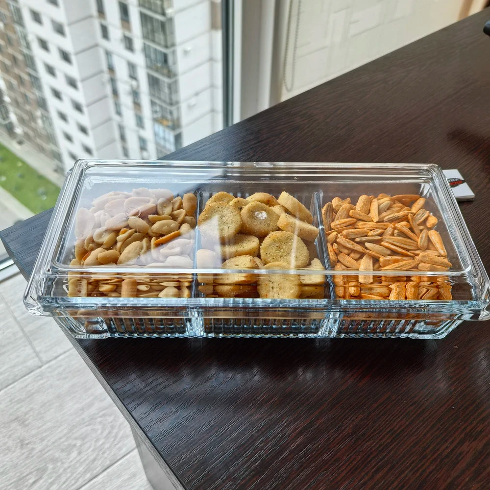 Limon Glass Snack Serving Tray with Acrylic Lid