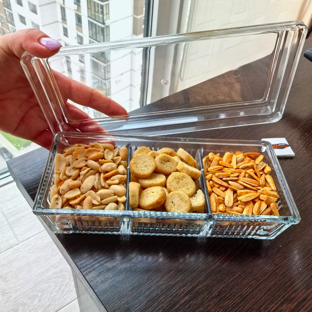 Limon Glass Snack Serving Tray with Acrylic Lid