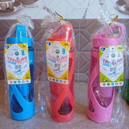 2 in 1 Plastic Water Bottle with String & Straw 580-ml!