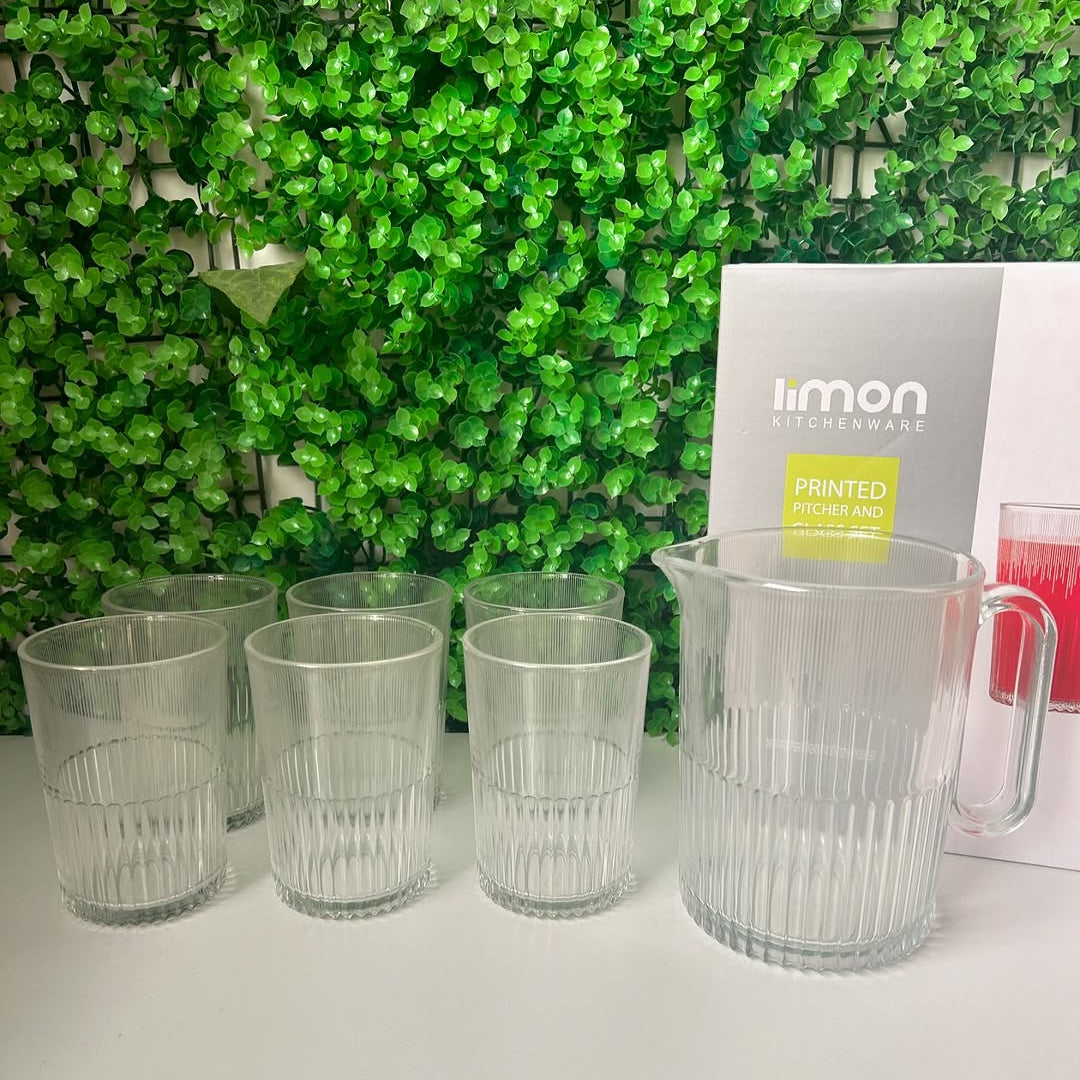 Limon Printed Glass Water Set 7Pcs (1-Jug & 6-Glasses)