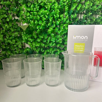 Limon Printed Glass Water Set 7Pcs (1-Jug & 6-Glasses)