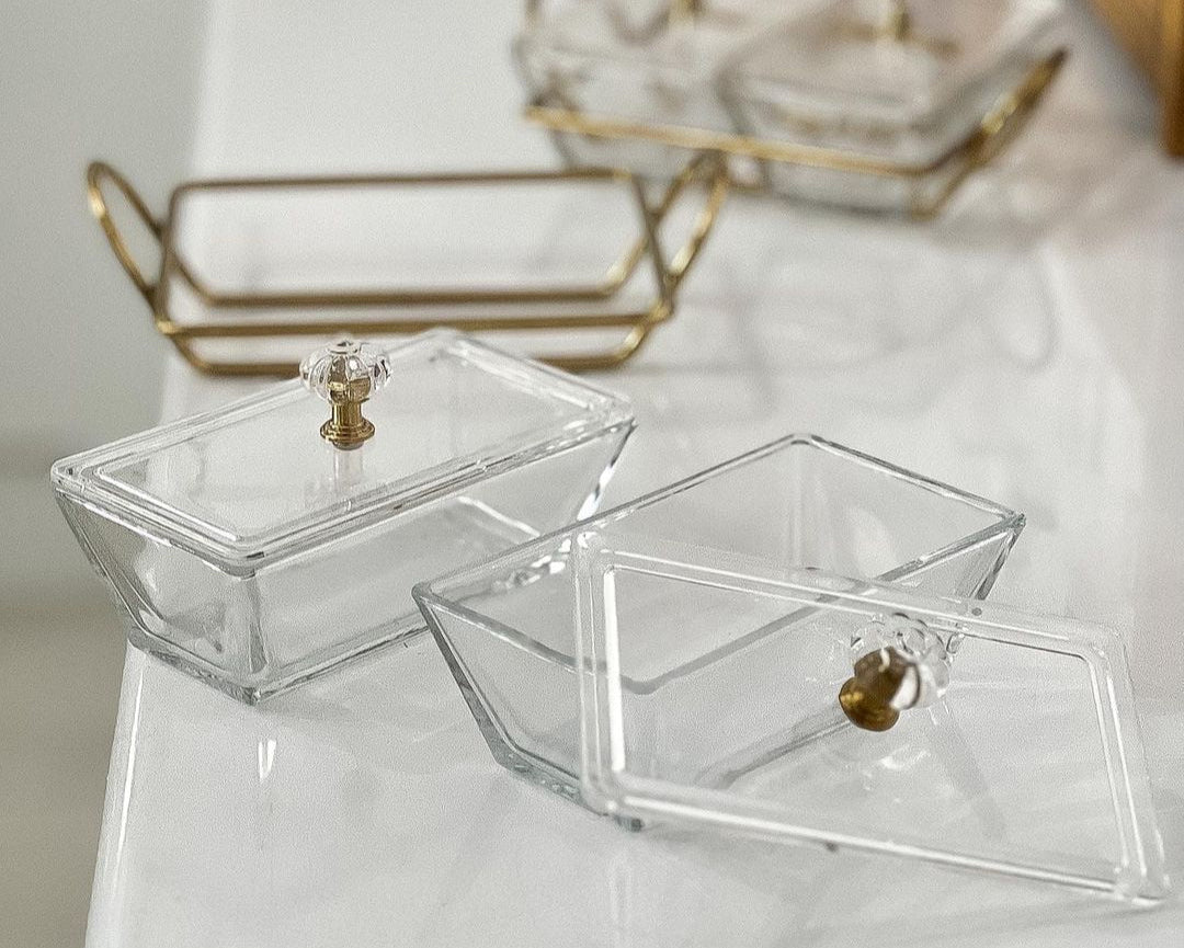 Limon Glass Snack Serving Tray 2-Sections (Rectangle)