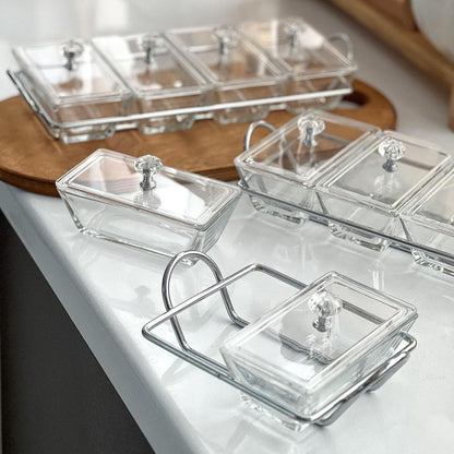 Limon Glass Snack Serving Tray 2-Sections (Rectangle)
