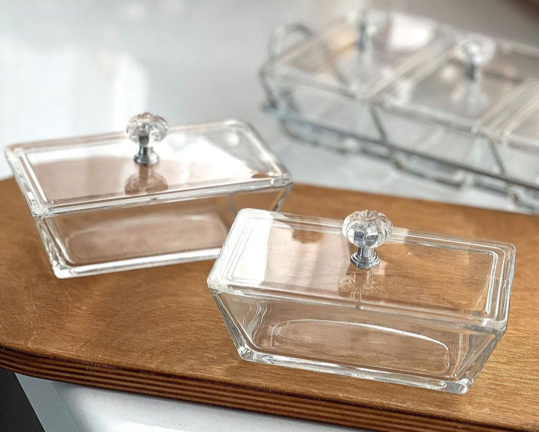 Limon Glass Snack Serving Tray 2-Sections (Rectangle)