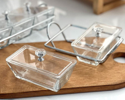 Limon Glass Snack Serving Tray 2-Sections (Rectangle)