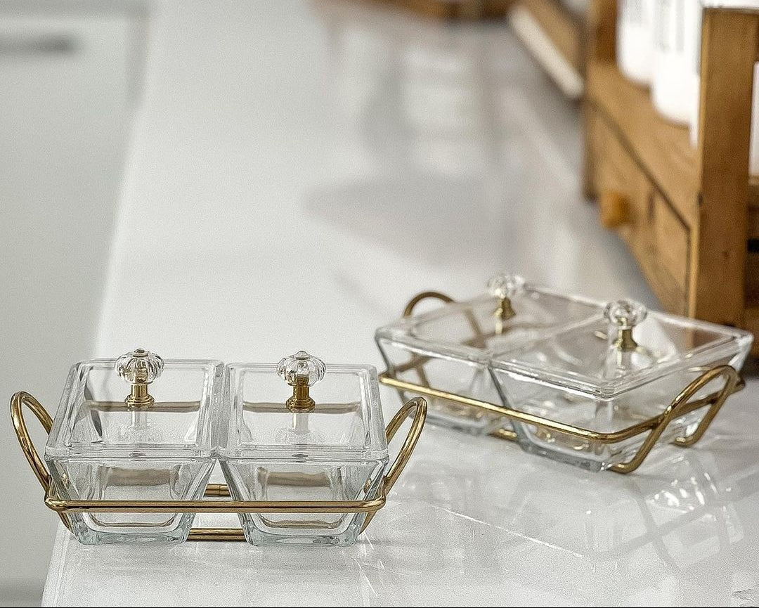 Limon Glass Snack Serving Tray 2-Sections (Rectangle)