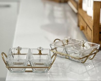Limon Glass Snack Serving Tray 2-Sections (Rectangle)