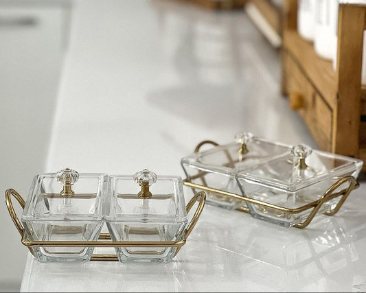 Limon Glass Snack Serving Tray 2-Sections (Rectangle)