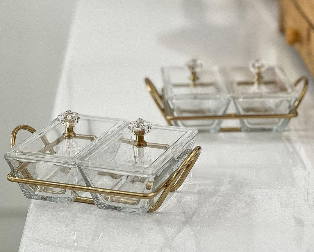 Limon Glass Snack Serving Tray 2-Sections (Rectangle)