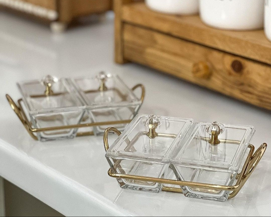 Limon Glass Snack Serving Tray 2-Sections (Rectangle)