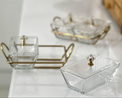 Limon Glass Snack Serving Tray 2-Sections (Rectangle)