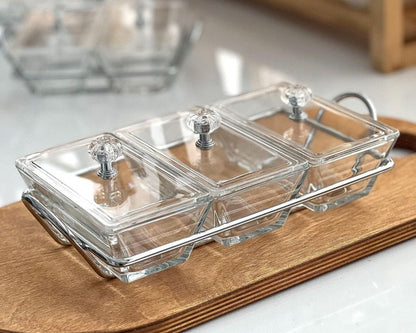 Limon Glass Snack Serving Tray 3-Sections (Rectangle)