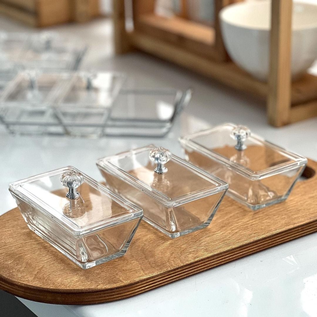 Limon Glass Snack Serving Tray 3-Sections (Rectangle)