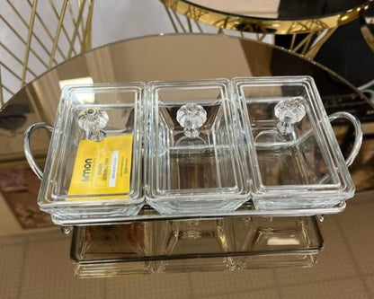 Limon Glass Snack Serving Tray 3-Sections (Rectangle)