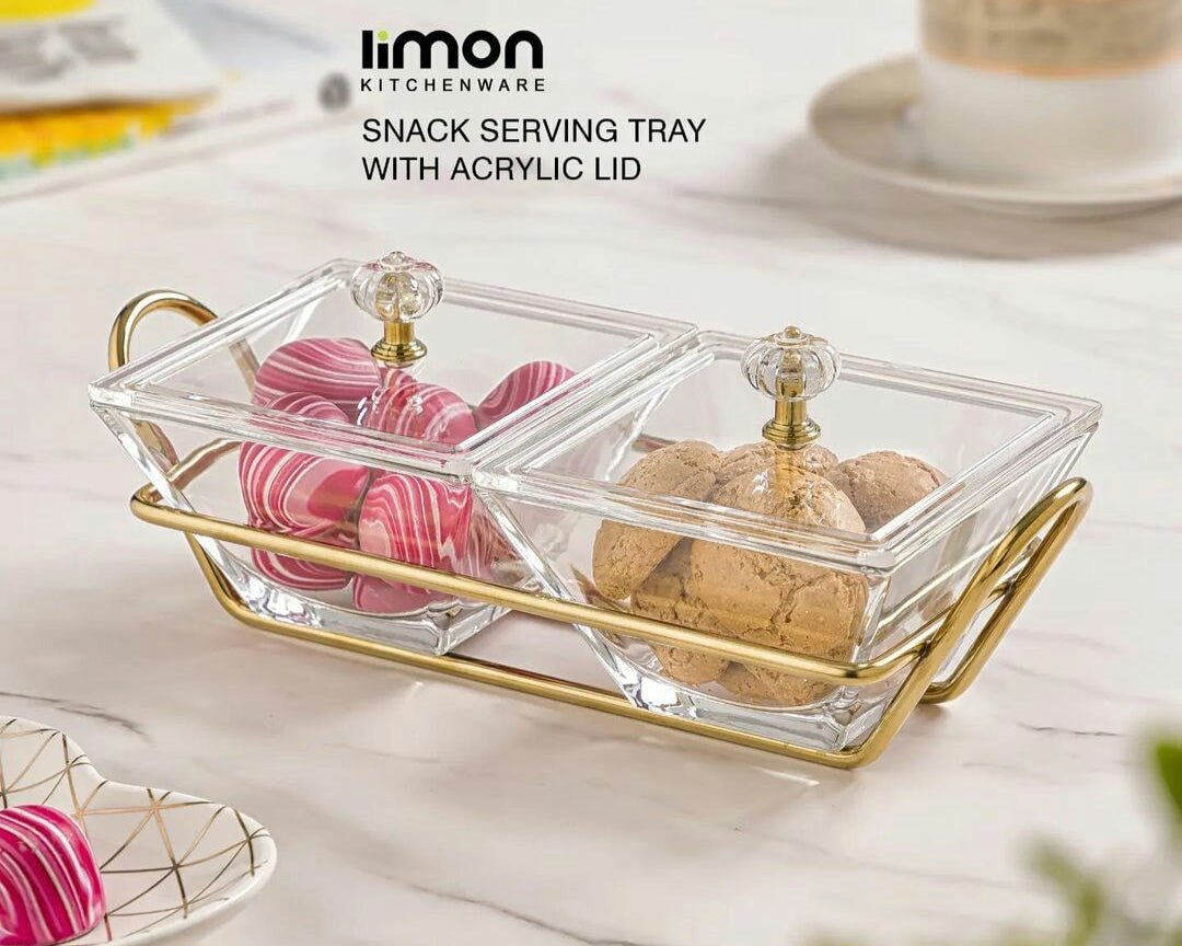 Limon Glass Snack Serving Tray 2-Sections (Square)