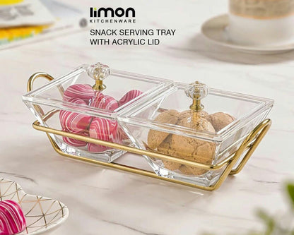 Limon Glass Snack Serving Tray 2-Sections (Square)