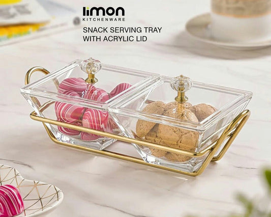 Limon Glass Snack Serving Tray 2-Sections (Square)
