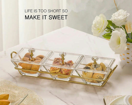 Limon Glass Snack Serving Tray 3-Sections (Square)