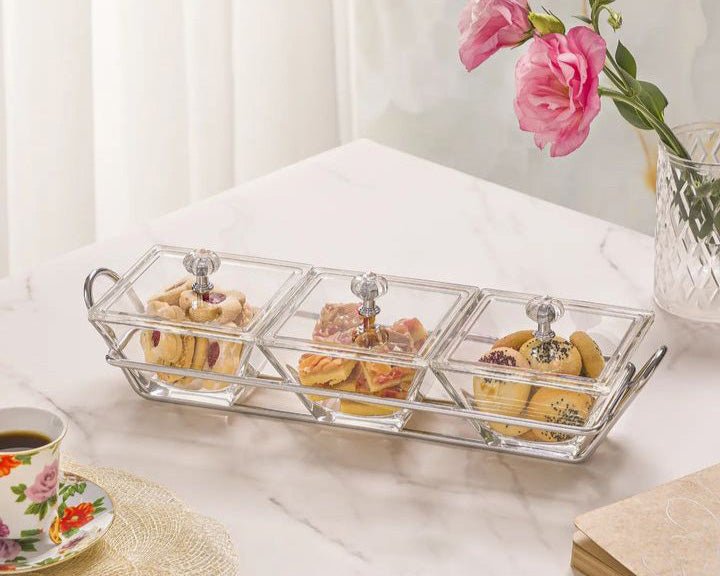 Limon Glass Snack Serving Tray 3-Sections (Square)