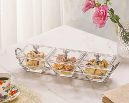 Limon Glass Snack Serving Tray 3-Sections (Square)