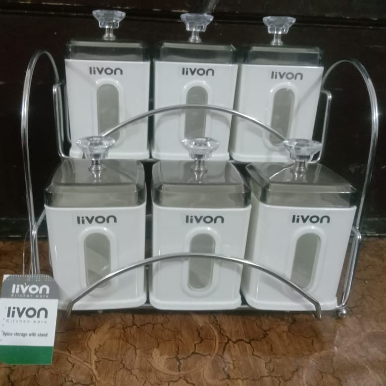 Livon Spice Jar Set 6-Pcs with Steel Stand!