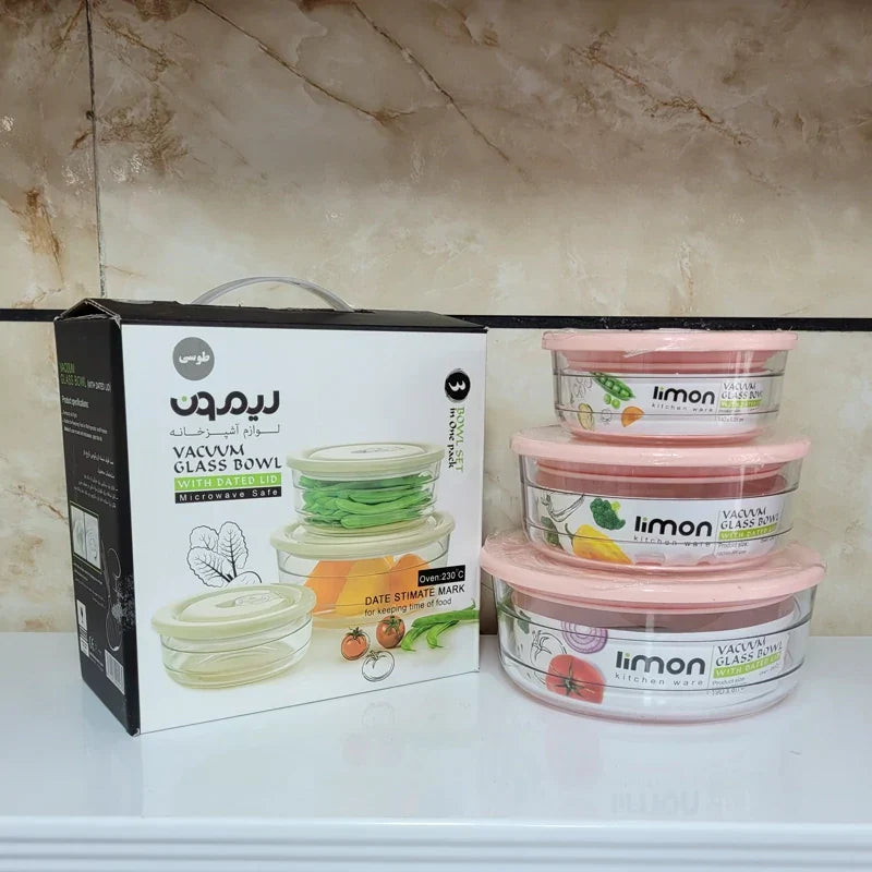 Limon Plain Vacuum Glass Bowl Set 3-Pcs!