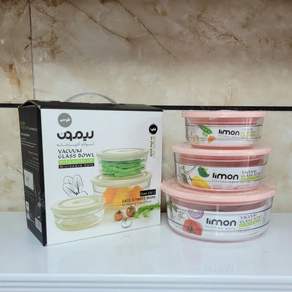 Limon Plain Vacuum Glass Bowl Set 3-Pcs!