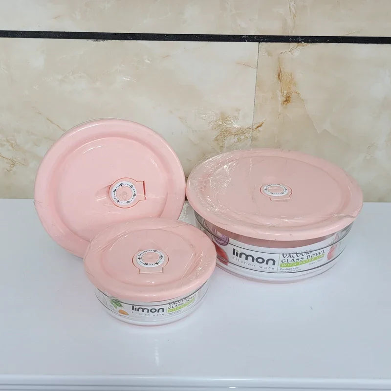 Limon Plain Vacuum Glass Bowl Set 3-Pcs!