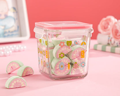 Limon Printed Square Glass Container with 4-Lock Lid 860-Ml