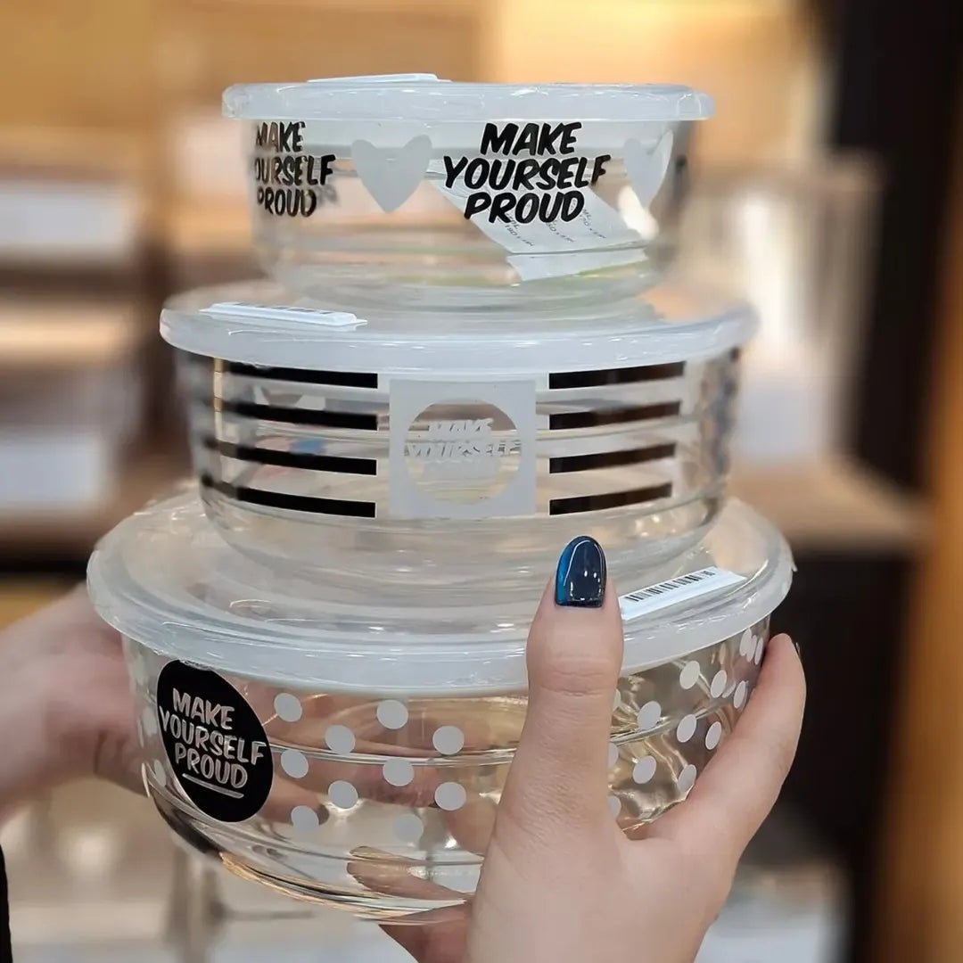 Limon Printed Vacuum Glass Bowl Set 3-Pcs!