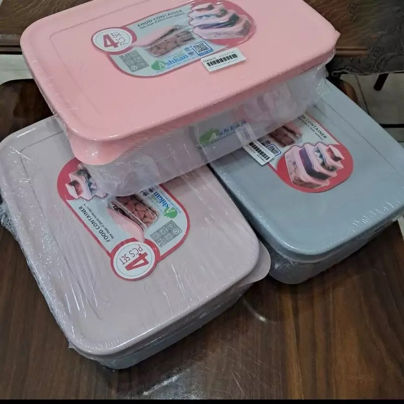 Ashkan Plastic Food Container Set 4-Pcs (Rectangle)