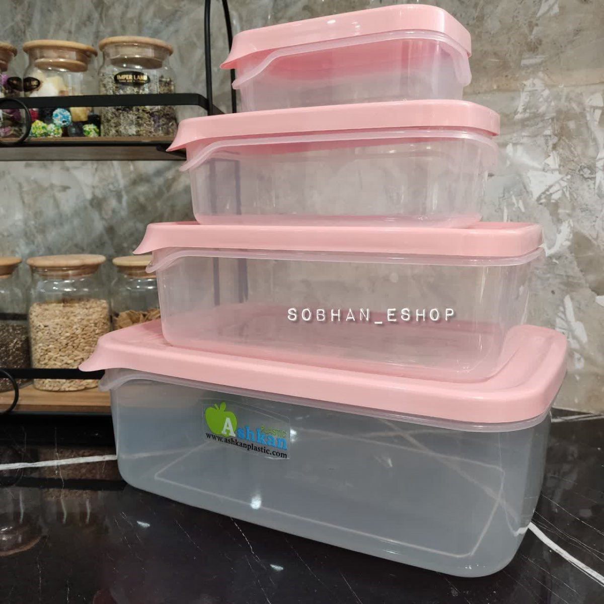 Ashkan Plastic Food Container Set 4-Pcs (Rectangle)