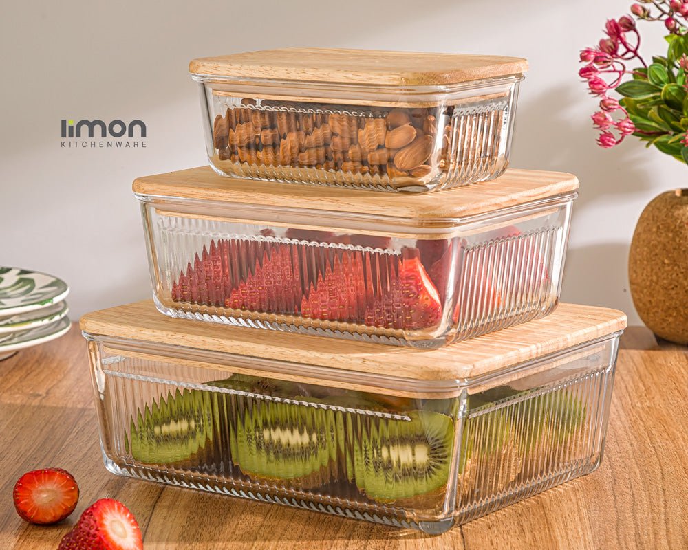 Limon Rectangular Glass Container with Wooden Lid