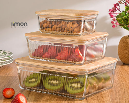 Limon Rectangular Glass Container with Wooden Lid