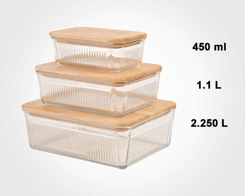 Limon Rectangular Glass Container with Wooden Lid