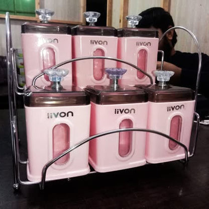 Livon Spice Jar Set 6-Pcs with Steel Stand!