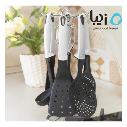 Ziba Spatula and Ladle Set with Steel Stand 6 in 1