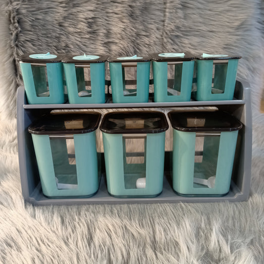 Bito Plastic Spice Jars Set with Lid  & Stand 8-Pcs (Square)