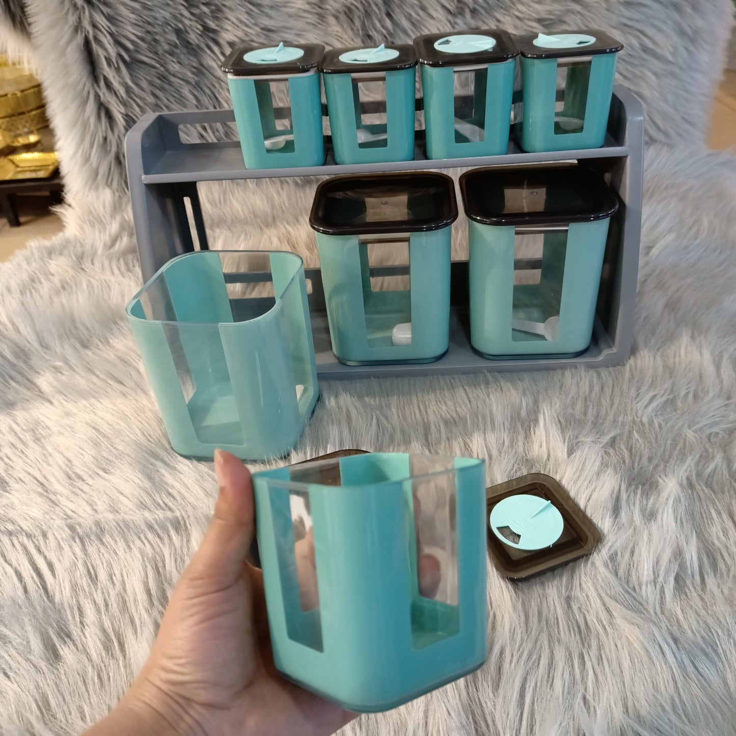 Bito Plastic Spice Jars Set with Lid  & Stand 8-Pcs (Square)