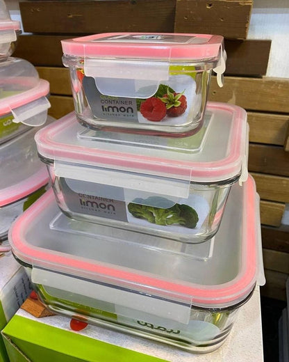 Limon Glass Container 3-Pcs Set (Square)!