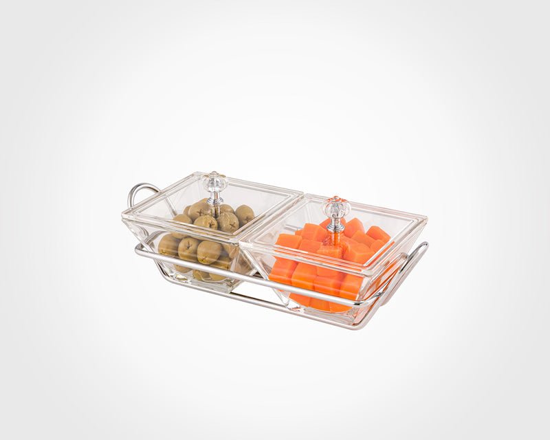 Limon Glass Snack Serving Tray 2-Sections (Square)