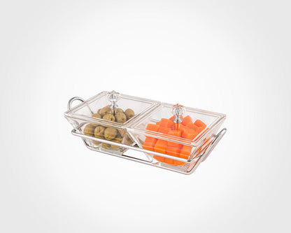 Limon Glass Snack Serving Tray 2-Sections (Square)