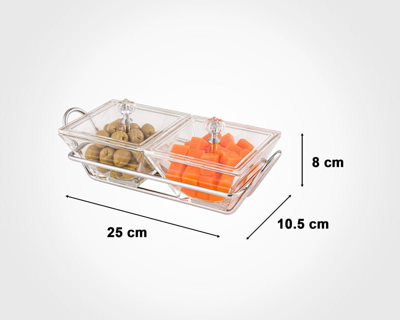 Limon Glass Snack Serving Tray 2-Sections (Square)