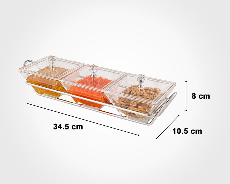 Limon Glass Snack Serving Tray 3-Sections (Square)